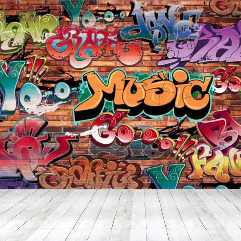 Brehn | Cartoon Druck Wanddekal Graffiti Vliesstoff Texturierte Wandverkleidung in Sanften Farben