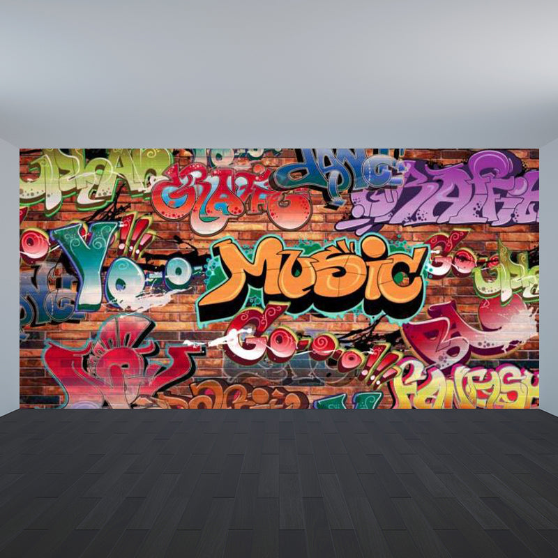 Brehn | Cartoon Druck Wanddekal Graffiti Vliesstoff Texturierte Wandverkleidung in Sanften Farben