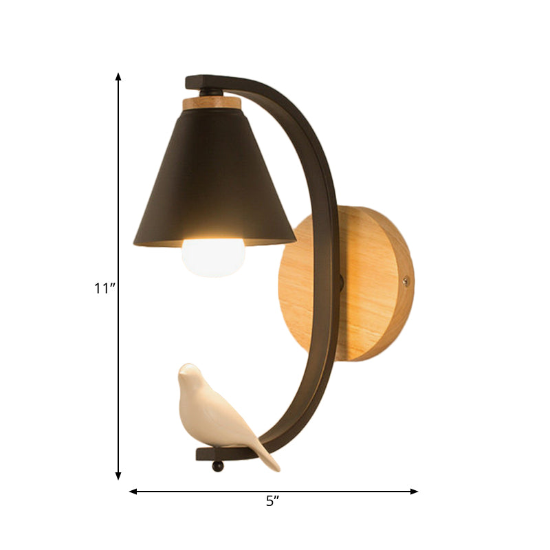Brehn | Nordic Style Kegelförmige Wandlampe mit Vogel 1 Kopf Metall Wandleuchte für Schlafzimmer Flur