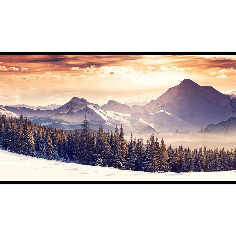 Brehn | Cloudrijke boslandschap muur tattoo hedendaagse non-woven wandbedekking in zachte kleuren
