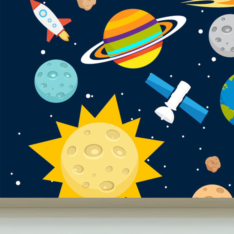 Brehn | Astronomie Buitenruimte Muur Decal Kids Stijl Niet-geweven Stof Wanddecoratie in Donkere Kleur
