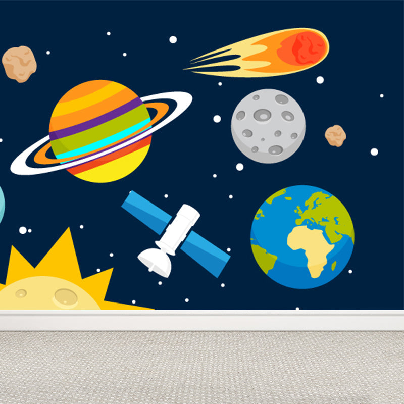 Brehn | Astronomie Buitenruimte Muur Decal Kids Stijl Niet-geweven Stof Wanddecoratie in Donkere Kleur