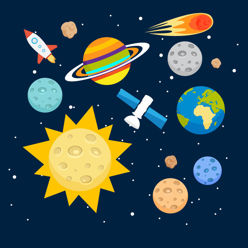 Brehn | Astronomie Buitenruimte Muur Decal Kids Stijl Niet-geweven Stof Wanddecoratie in Donkere Kleur