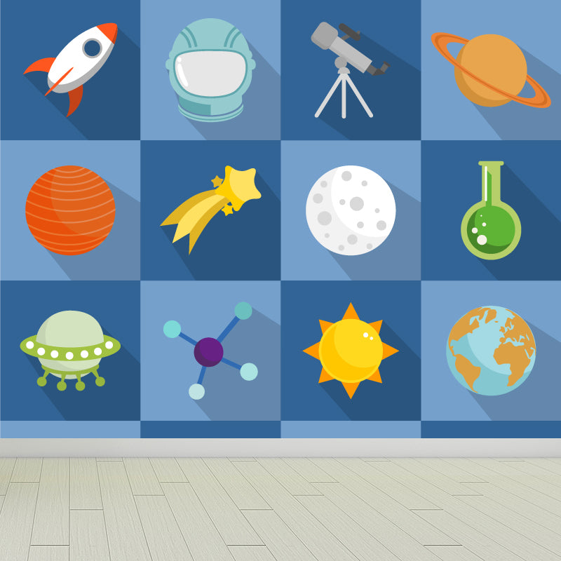 Brehn | Astronomie Buitenruimte Muur Decal Kids Stijl Niet-geweven Stof Wanddecoratie in Donkere Kleur