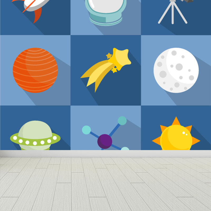 Brehn | Astronomie Buitenruimte Muur Decal Kids Stijl Niet-geweven Stof Wanddecoratie in Donkere Kleur