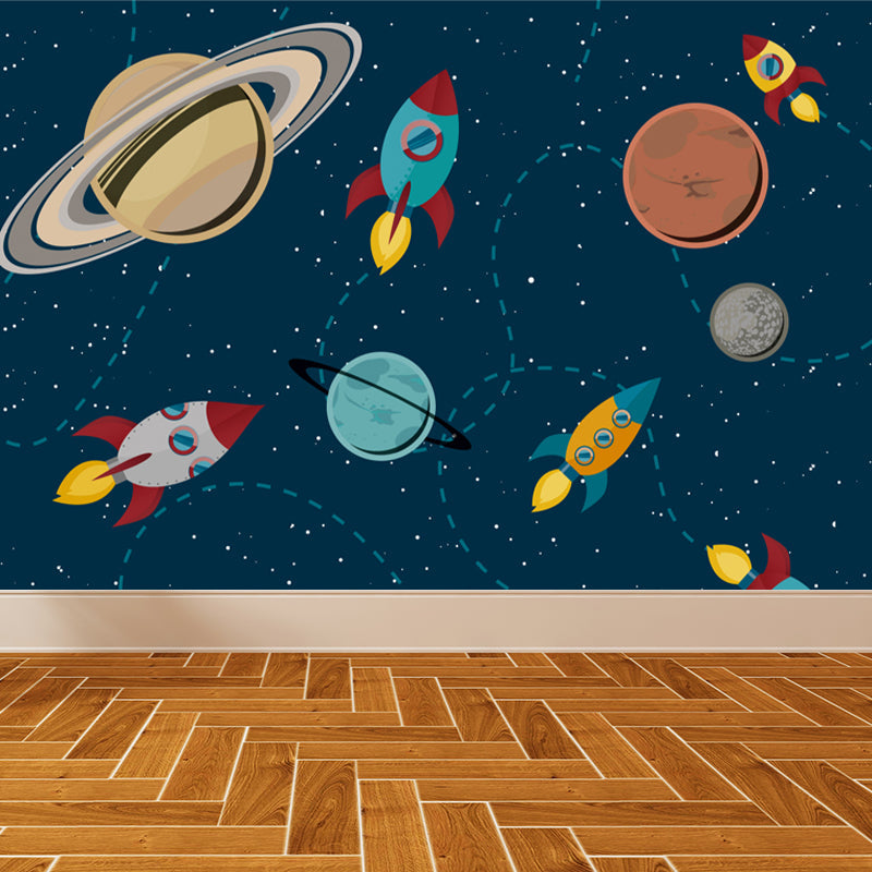 Brehn | Astronomie Buitenruimte Muur Decal Kids Stijl Niet-geweven Stof Wanddecoratie in Donkere Kleur