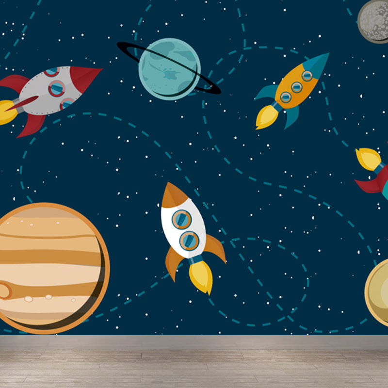 Brehn | Astronomie Buitenruimte Muur Decal Kids Stijl Niet-geweven Stof Wanddecoratie in Donkere Kleur