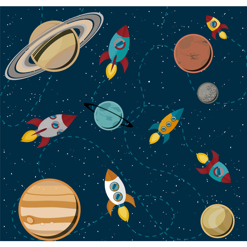 Brehn | Astronomie Buitenruimte Muur Decal Kids Stijl Niet-geweven Stof Wanddecoratie in Donkere Kleur