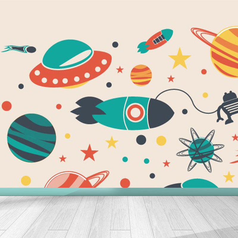 Brehn | Donkere kleur ruimteschip behang universum kinderen vochtbestendig wandbedekking