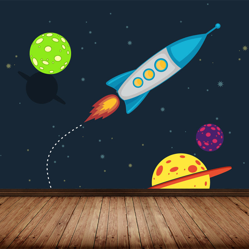 Brehn | Kinder Cosmos Raumschiff Wandmural Sanfte Farbe Wasserabweisende Wandkunst für Jungenzimmer