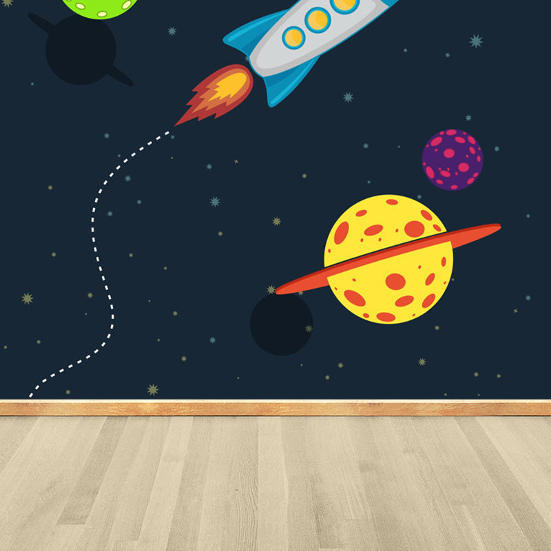 Brehn | Kinder Cosmos Raumschiff Wandmural Sanfte Farbe Wasserabweisende Wandkunst für Jungenzimmer