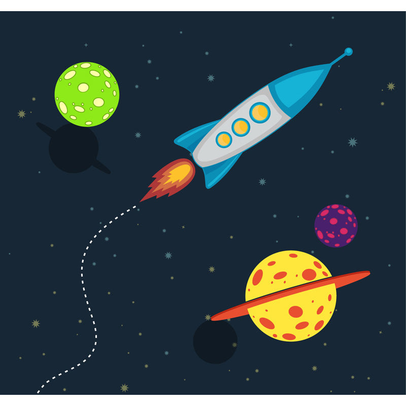 Brehn | Kinder Cosmos Raumschiff Wandmural Sanfte Farbe Wasserabweisende Wandkunst für Jungenzimmer