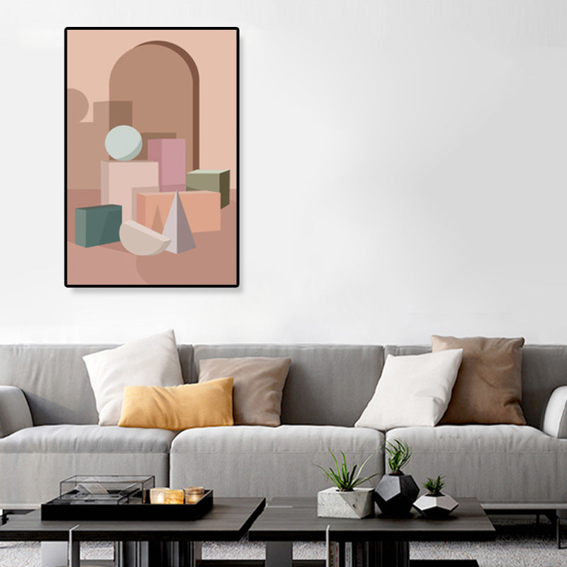 Brehn | Nordische Architektur Geometrische Leinwand Pastellfarbig Texturiertes Wandkunst Druck für Zuhause