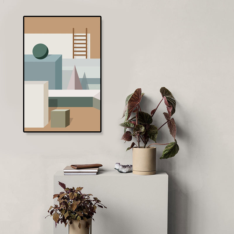 Brehn | Nordische Architektur Geometrische Leinwand Pastellfarbig Texturiertes Wandkunst Druck für Zuhause