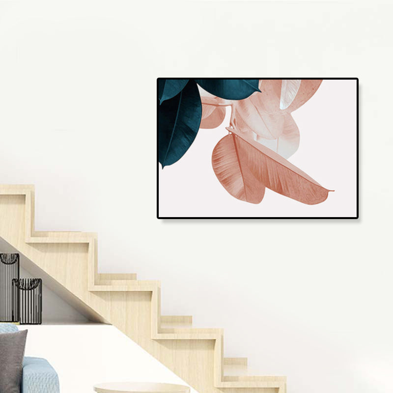 Brehn | Nordic Illustration Blatt Wandkunst Mädchen Schlafzimmer Leinwand in Pink, Mehrere Größen Verfügbar