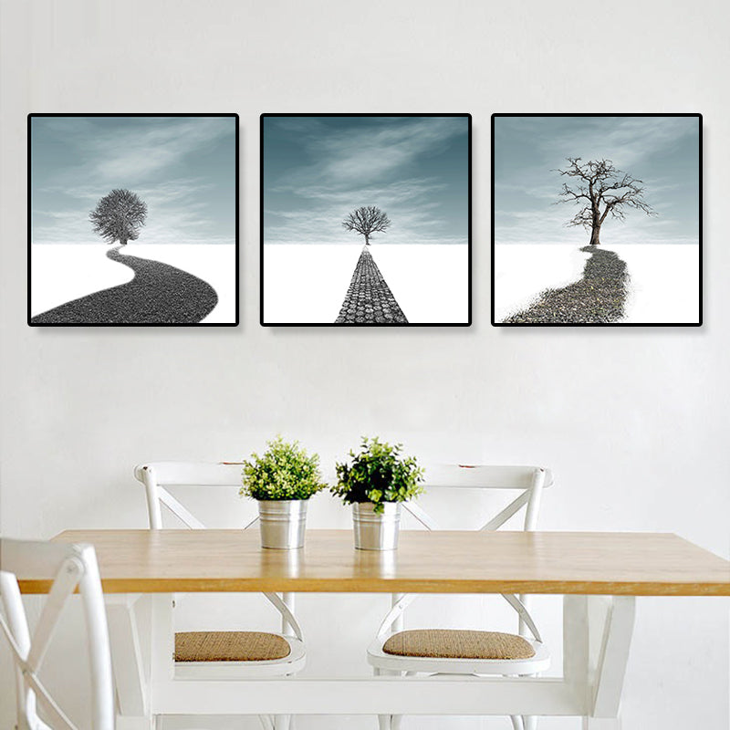 Brehn | Straßen- und Baumlandschaft Leinwandkunst Zeitgenössische texturierte Wanddekoration für das Zuhause (Set von 3)