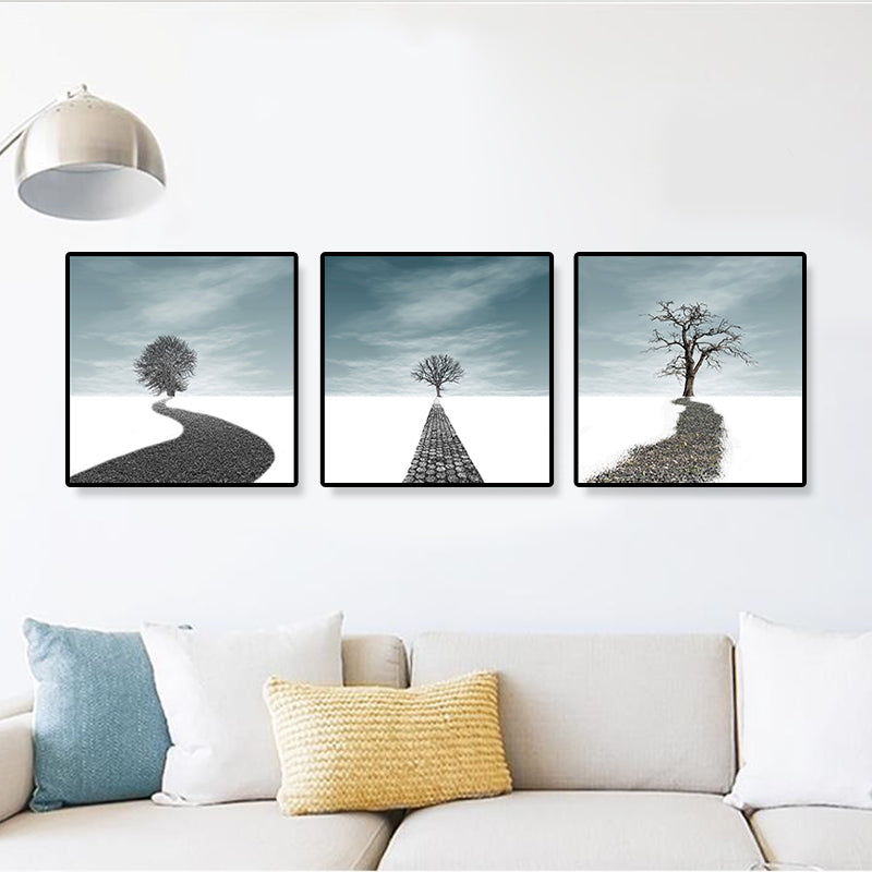 Brehn | Straßen- und Baumlandschaft Leinwandkunst Zeitgenössische texturierte Wanddekoration für das Zuhause (Set von 3)