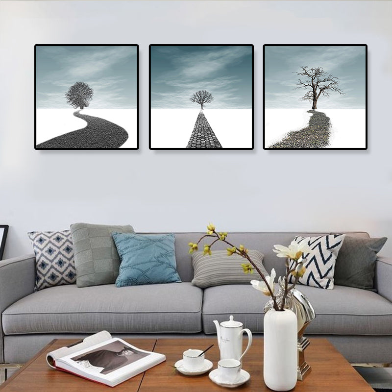 Brehn | Straßen- und Baumlandschaft Leinwandkunst Zeitgenössische texturierte Wanddekoration für das Zuhause (Set von 3)