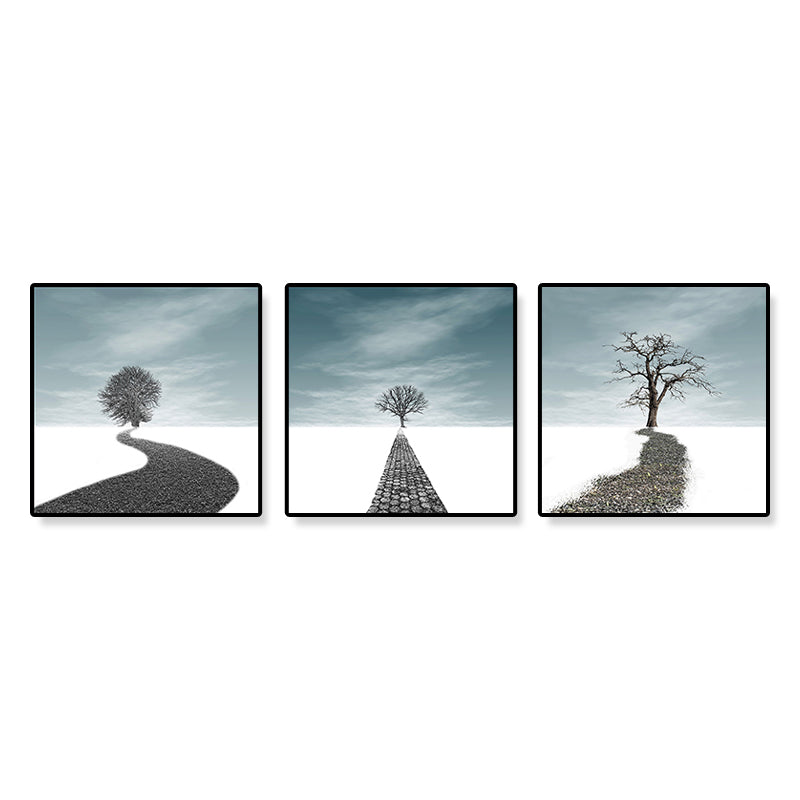 Brehn | Straßen- und Baumlandschaft Leinwandkunst Zeitgenössische texturierte Wanddekoration für das Zuhause (Set von 3)