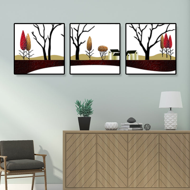 Brehn | Straßen- und Baumlandschaft Leinwandkunst Zeitgenössische texturierte Wanddekoration für das Zuhause (Set von 3)