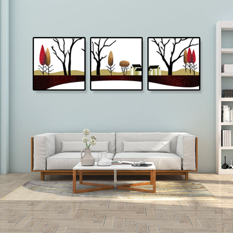 Brehn | Straßen- und Baumlandschaft Leinwandkunst Zeitgenössische texturierte Wanddekoration für das Zuhause (Set von 3)