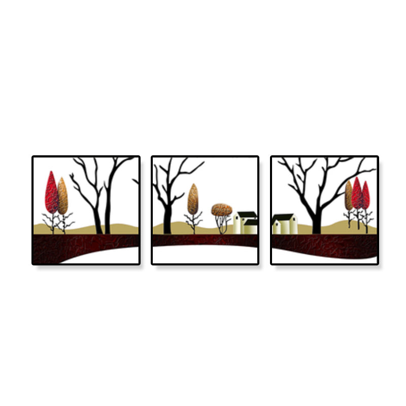 Brehn | Straßen- und Baumlandschaft Leinwandkunst Zeitgenössische texturierte Wanddekoration für das Zuhause (Set von 3)