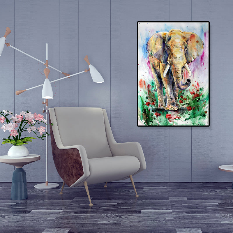 Brehn | Asiatischer Stil Elefant Kunstdruck Leinwand Texturiert Weiche Farbe Wanddekoration für Flur