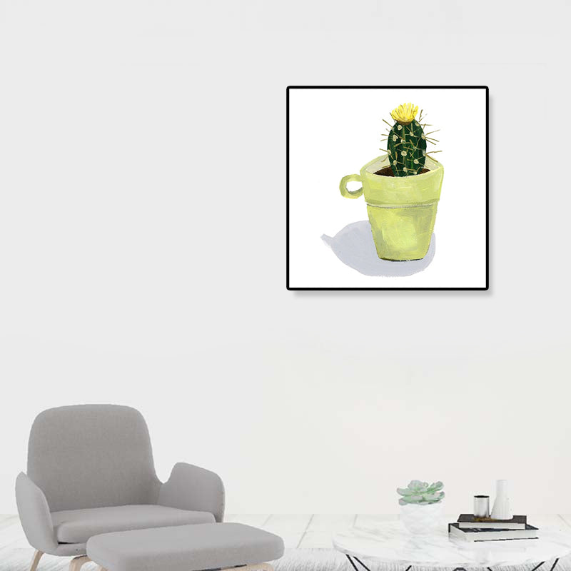 Brehn | Nordic Illustration Bonsai Kaktus Leinwand Gelb Texturiertes Wandkunst Druck für Kinderzimmer