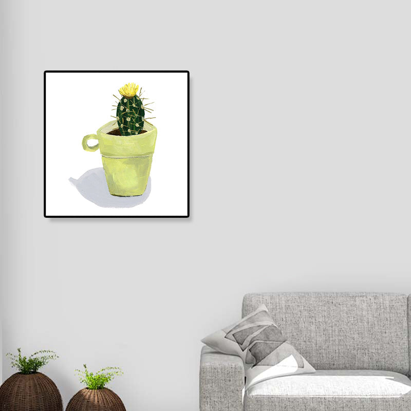 Brehn | Nordic Illustration Bonsai Kaktus Leinwand Gelb Texturiertes Wandkunst Druck für Kinderzimmer