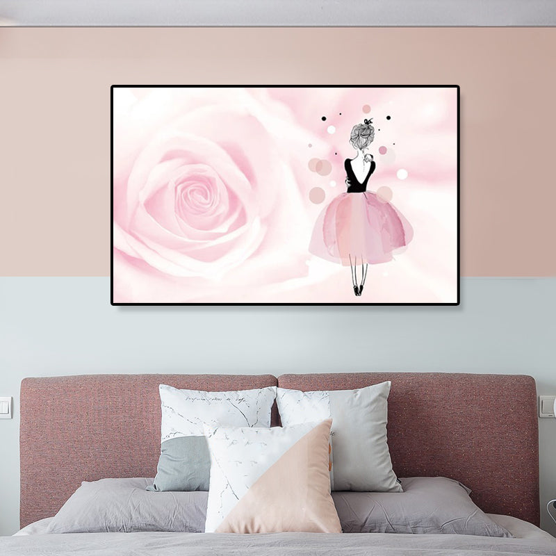 Brehn | Rose und Ballerina Canvas Glam Trendy Mode Wanddekoration in Rosa für das Schlafzimmer