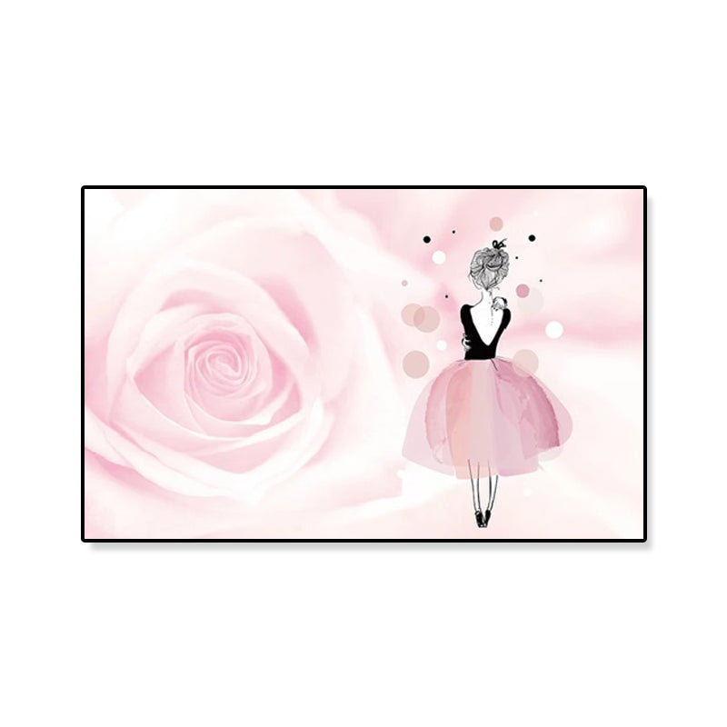 Brehn | Rose und Ballerina Canvas Glam Trendy Mode Wanddekoration in Rosa für das Schlafzimmer