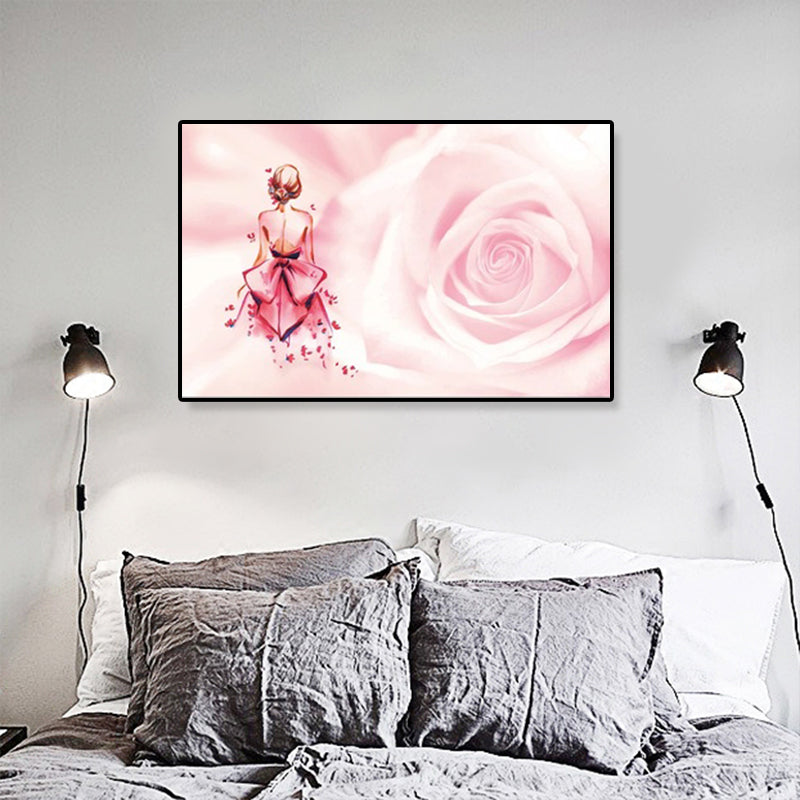 Brehn | Rose und Ballerina Canvas Glam Trendy Mode Wanddekoration in Rosa für das Schlafzimmer