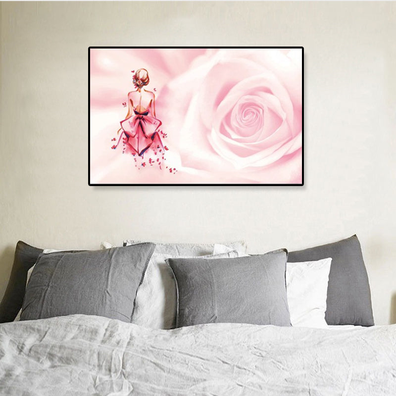 Brehn | Rose und Ballerina Canvas Glam Trendy Mode Wanddekoration in Rosa für das Schlafzimmer