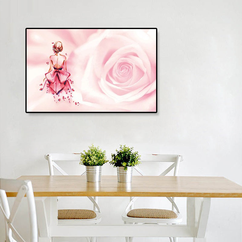 Brehn | Rose und Ballerina Canvas Glam Trendy Mode Wanddekoration in Rosa für das Schlafzimmer