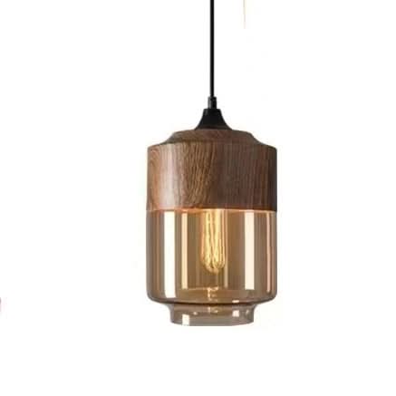 Handgeblasene Pendelleuchte aus Glas und Holz, verstellbar