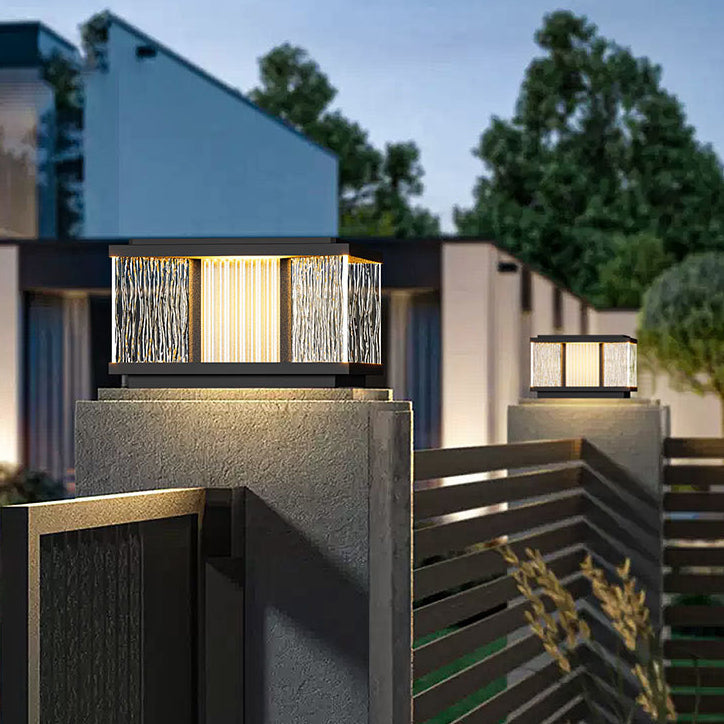 Moderne Einfachheit Aluminium Quadrat Wasser-gewelltes Glas LED wasserdichte Solar Pfostenlampe Rasenlicht für Garten | Brehn