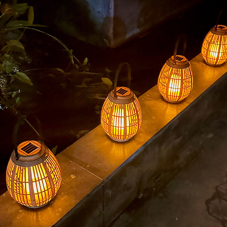 Moderne Art Deco Solar Runde Laterne Rattan LED Außen Landschaftslicht Für Garten | Brehn