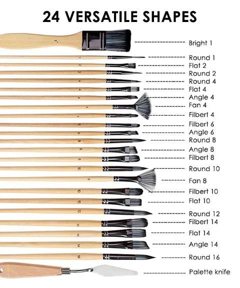 Pinselset 24-teilig mit Rollmappe und Malmesser | Brehn