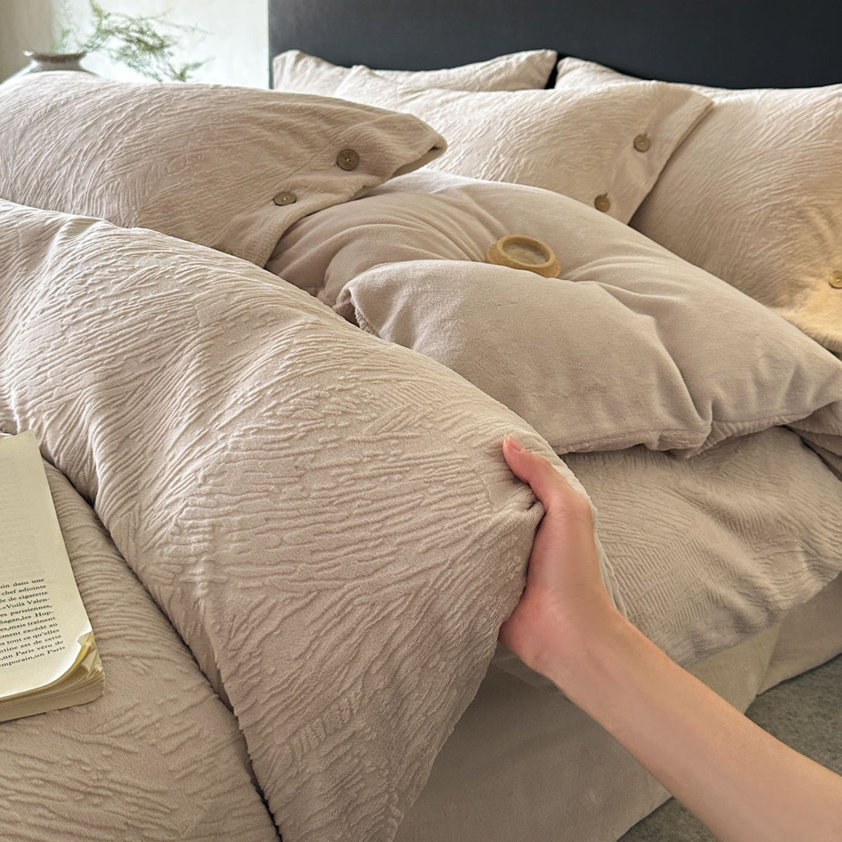 Milchfaser-Fleece Bettwäsche-Set mit Prägung, extra schwer