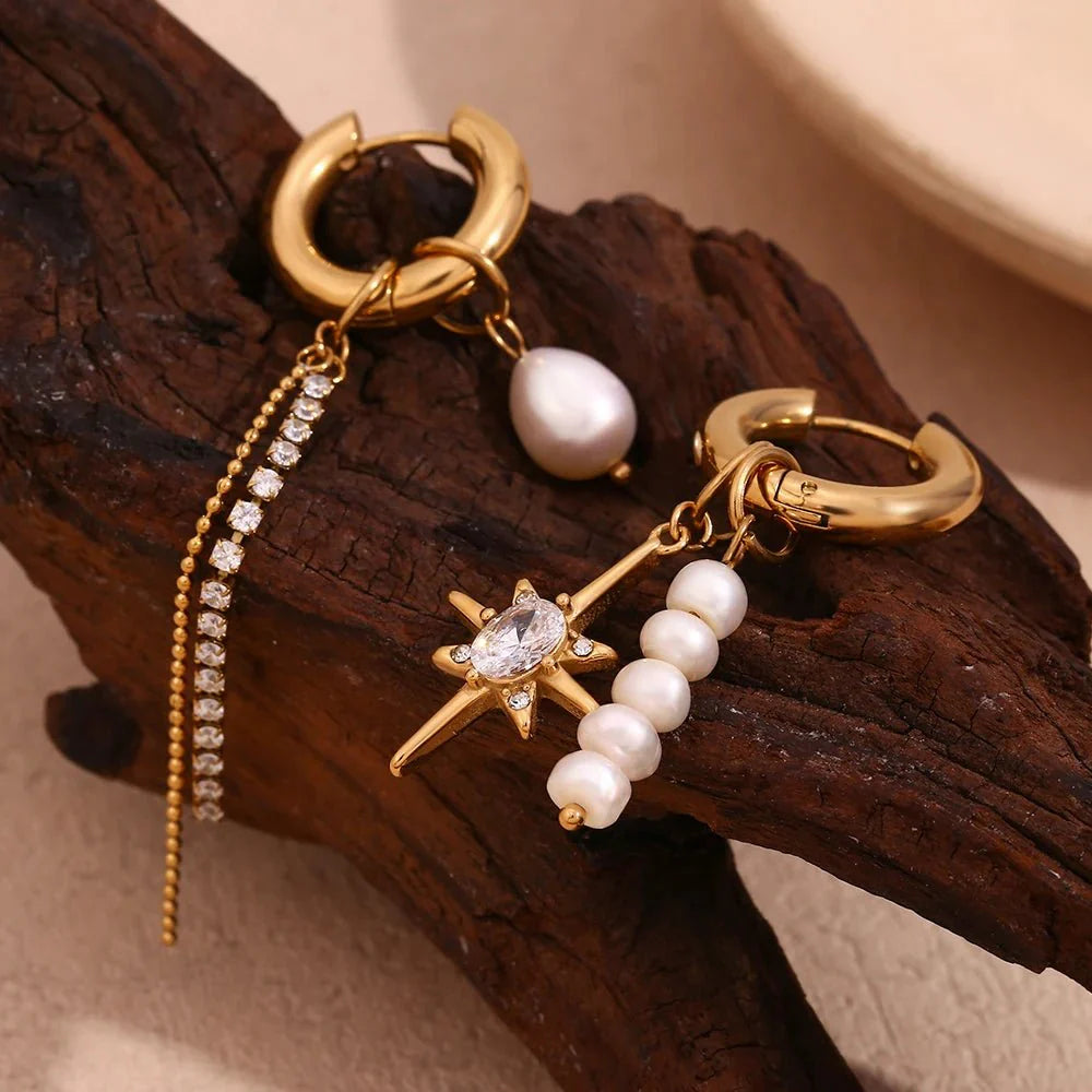 Brehn | 18k Asymmetrische Perle Diamant Creolen