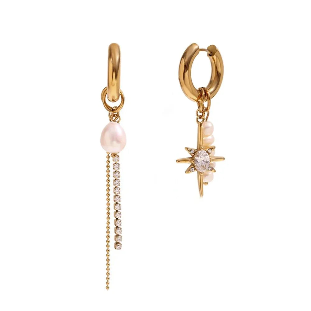 Brehn | 18k Asymmetrische Perle Diamant Creolen