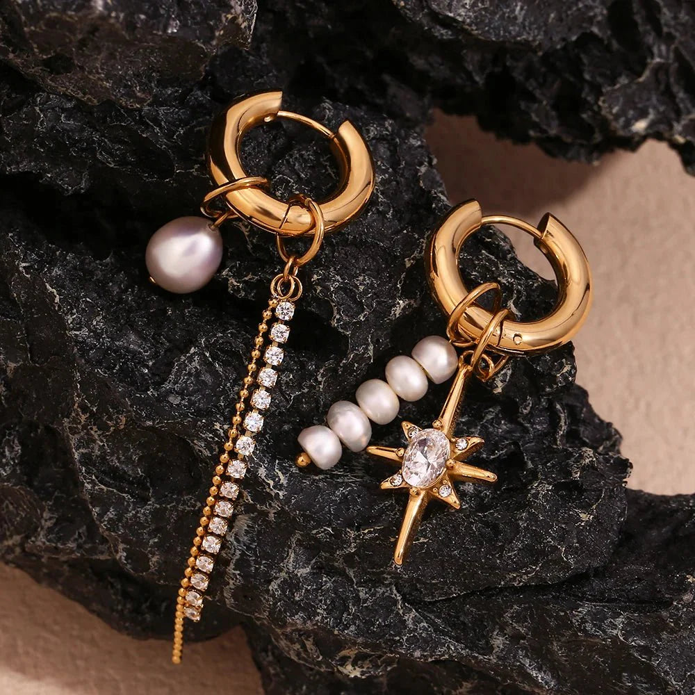 Brehn | 18k Asymmetrische Perle Diamant Creolen