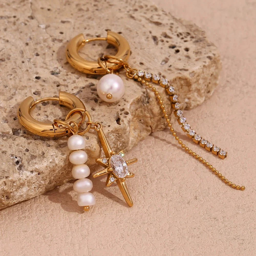 Brehn | 18k Asymmetrische Perle Diamant Creolen