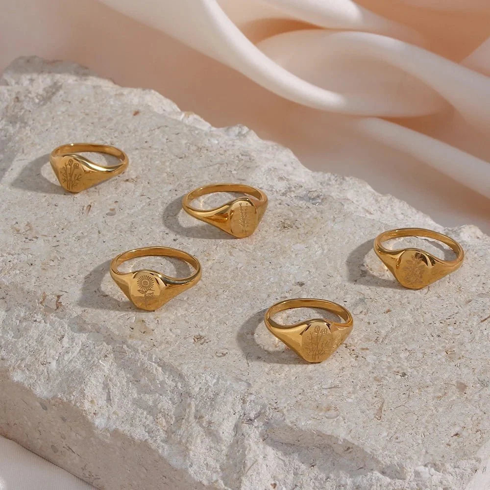 Brehn | 18k Zierliche Blumensignet Ringe