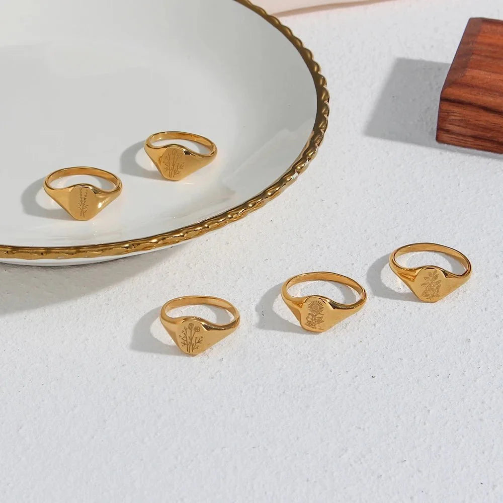 Brehn | 18k Zierliche Blumensignet Ringe