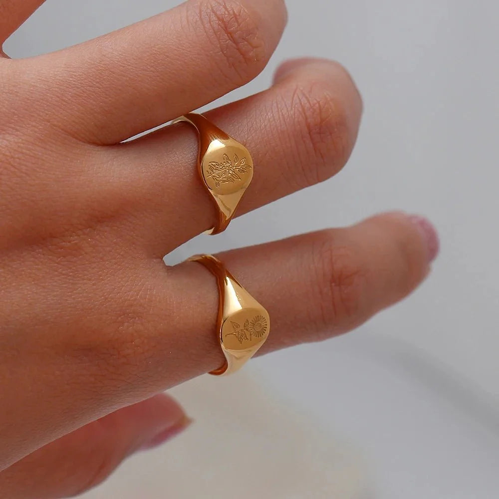 Brehn | 18k Zierliche Blumensignet Ringe