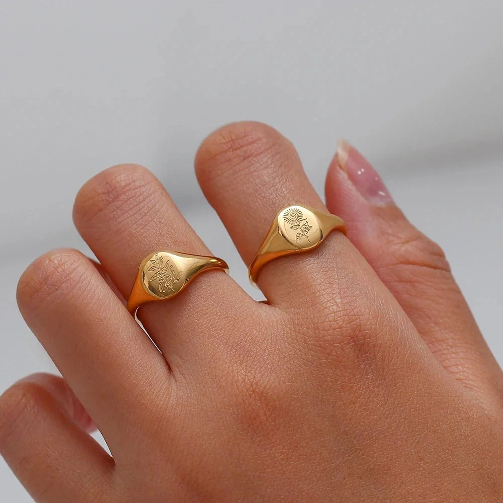 Brehn | 18k Zierliche Blumensignet Ringe