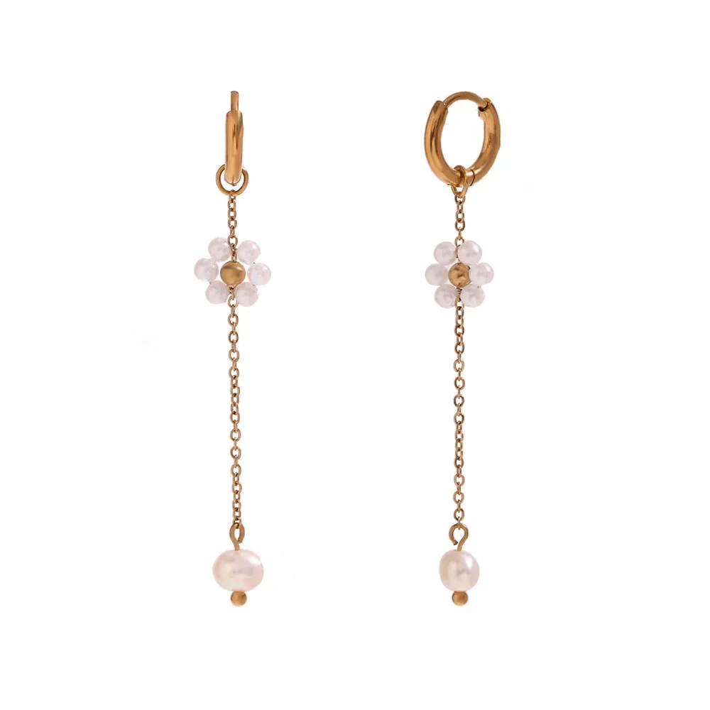 Brehn | 18k Hängende Florale Perlenohrringe