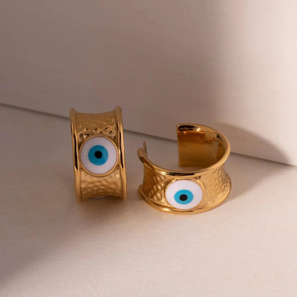 Brehn | 18k Gold Texturierte böse Auge Hoop Ohrringe