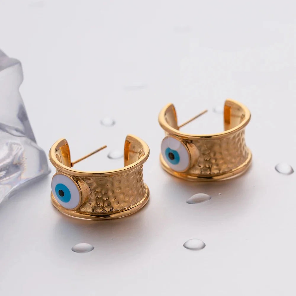 Brehn | 18k Gold Texturierte böse Auge Hoop Ohrringe